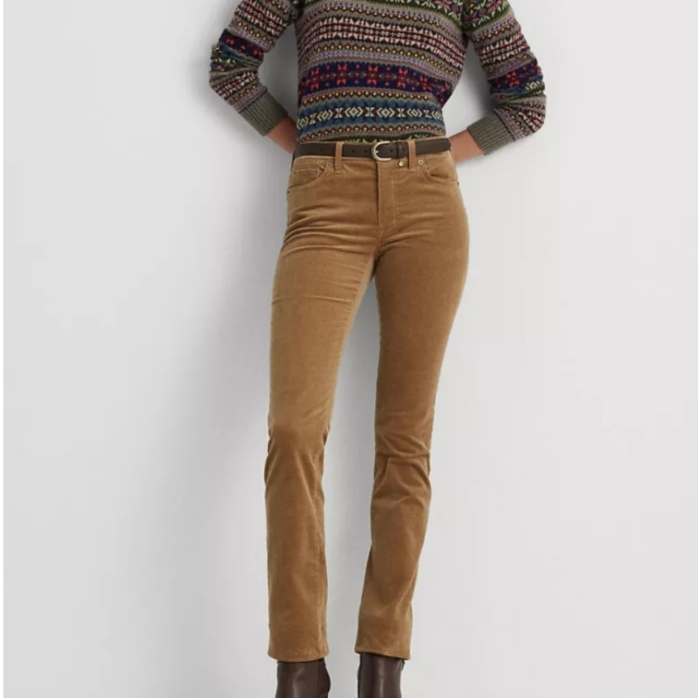 Lauren Ralph Lauren Camel Stretch Corduroy Mid-Rise Straight Leg‎ Pants 8P